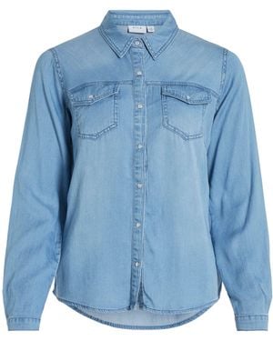 Vila Pocket Detail Lightweight Denim Shirt - Blue