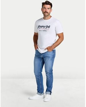 Raging Bull Embroidered Mountains T-Shirt - Blue