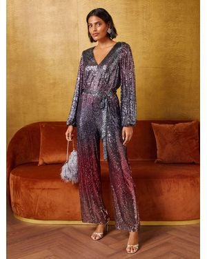 Love & Roses Ombre Sequin Jumpsuit - Brown