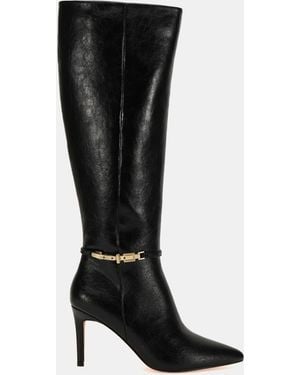 Novo Ginny Hardware Point Stiletto Knee Boots - Black