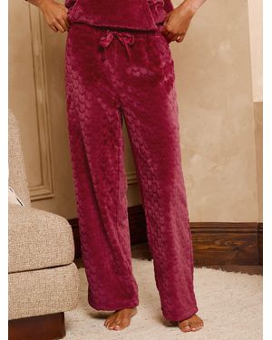 Love & Roses Burgundy Heart Flock Wide Leg Fleece Sweatpants - Red