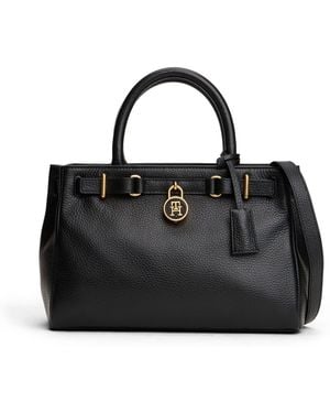 Tommy Hilfiger Leather The American Icon Crossbody Tote Bag - Black