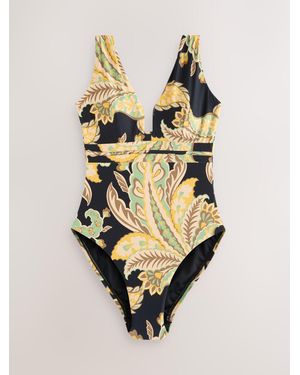 Next Paisley Plunge Shaping Tummy Control Swimsuit - Metallic