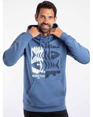 Weird Fish Bryant Front Print Graphic Popover Hoodie - Blue