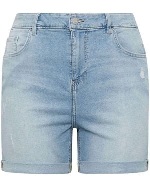 Yours Curve Light Denim Boyfriend Shorts - Blue