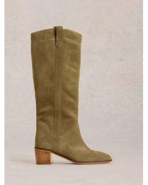 White Stuff Izzy Suede Knee High Boots - Green