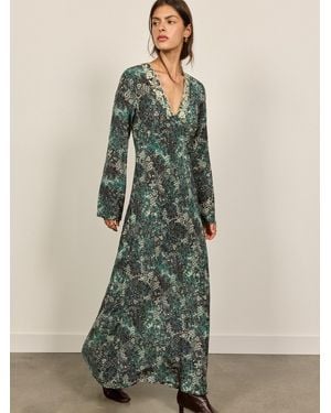 BHOEM Printed Long Sleeve Embroidered Midi Dress - Green