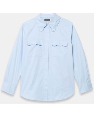 Mint Velvet Cotton Scallop Detail Shirt - Blue