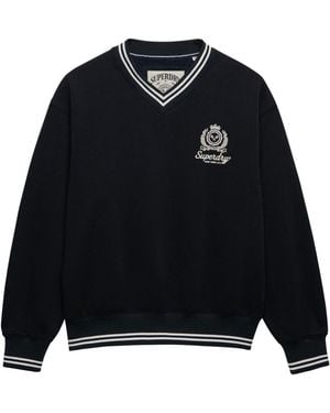 Superdry Country Club Crest V-Neckline Sweatshirt - Black