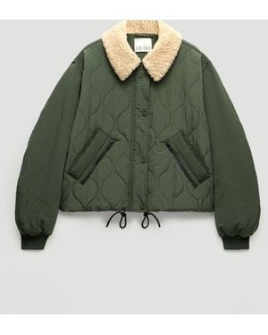 Hush Teddy Collar Quilt Mix Jacket - Green