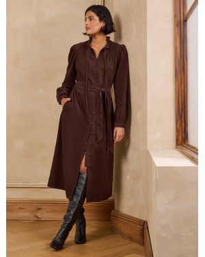 Love & Roses Chocolate Long Sleeve Cord Midi Dress - Brown
