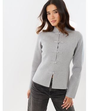 Threadbare Mandarin Style Knitted Cardigan - Gray