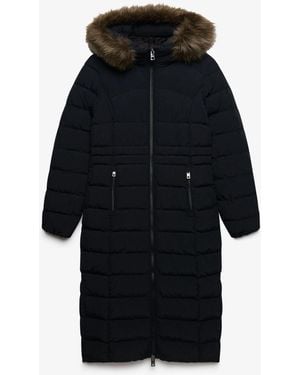 Superdry Hooded Faux Fur Fuji Longline Jacket - Blue