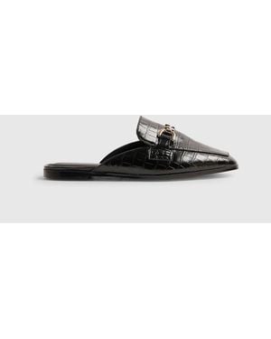 River Island Crocodile Embossed Backless Loafers - Schwarz