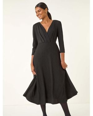 Roman Textured Wrap Midi Dress - Black
