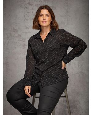 Live Unlimited All-Over Embellishment Button Through Shirt - Black
