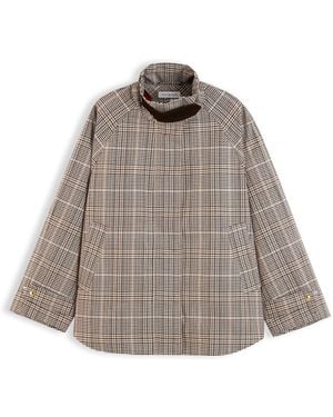Tommy Hilfiger Check Raglan Sleeve Relaxed Cape Coat - Gray