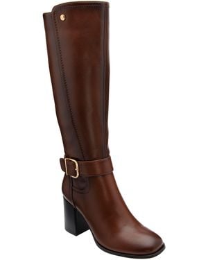 Lotus Heel Knee High Boots - Brown