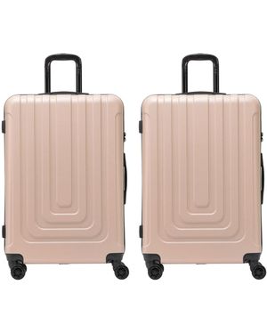 Flight Knight Champagne Medium Check-In Hold Luggage Hardcase Travel Suitcases Set Of 2 - Pink