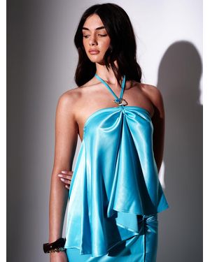 South Beach Satin Bead Decal Halterneck Top - Blue
