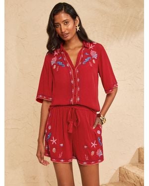 Love & Roses Embroidered Beach Shirt