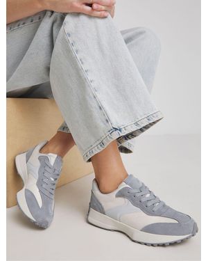 Simply Be Wide Fit Leather Retro Runner Sneakers - Gray