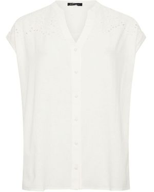 Evans Linen Blend Notch Neck Shirt - White