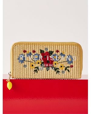 River Island Floral Embroidery Raffia Purse - Red