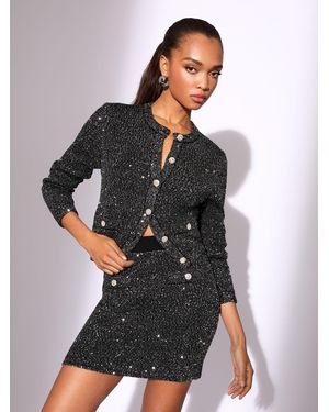 Lipsy Sequin Buttoned Knitted Co Ord Skirt - Black