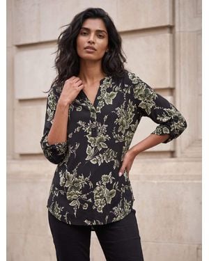 Roman Floral Puff Print Stretch Shirt - Green