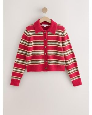 Next Ecru Stripe Knitted Collar Cardigan With Wool - Red