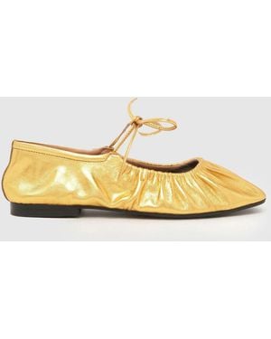 schuh Lindy Leather Ruched Ballerinas - Metallic