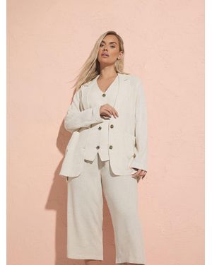 Yours Curve Relaxed Linen Blazer - Natural