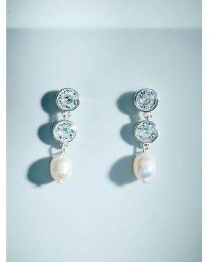 Next Sterling Plated Cubic Zirconia Pearl Drop Earrings - Blue