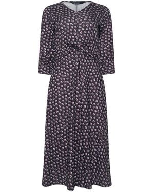 M Com Petite Long Sleeve Twist Front Midi Dress - Purple