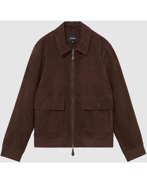 Reiss Suede Flap-Pocket Zip-Through Jacket - Brown