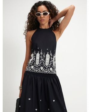 River Island Halter Cutwork Hem Top - Black