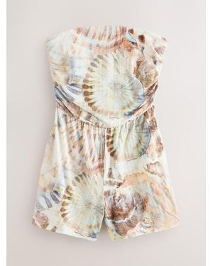 Next Ecru/Shell Print Jersey Bandeau Playsuit - Natural