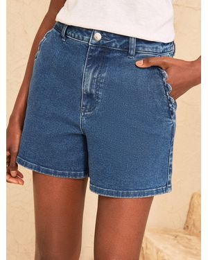 Love & Roses Petite Denim Scallop Pocket Shorts - Blue