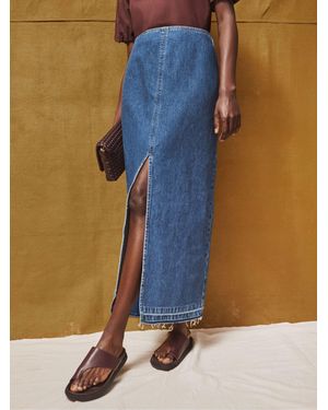 Ro & Zo Petite Denim Split Front Maxi Skirt - Blue