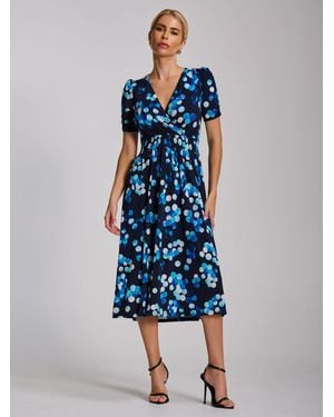 Jolie Moi Short Sleeve Printed Jersey Midi Dress - Blue