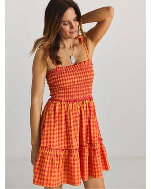 Simply Be Gingham Tie Strap Mini Beach Dress - Orange