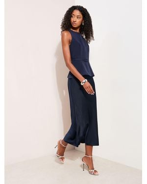 Friends Like These 2-In-1 Belted Peplum Satin Midi Dress - Blue
