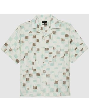 Reiss Brushstroke-Print Cuban-Collar Shirt - White