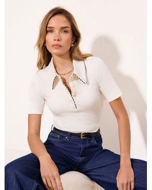 Lipsy Tipped Detail Short Sleeve Polo Shirt - White