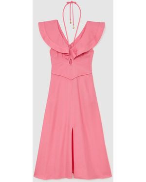 Reiss Giselle - Pink Ruffle Tie-neck Keyhole Midi Dress, Us 6
