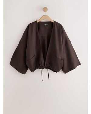 Next Chocolate Tie Front Linen Bomber Jacket - Brown