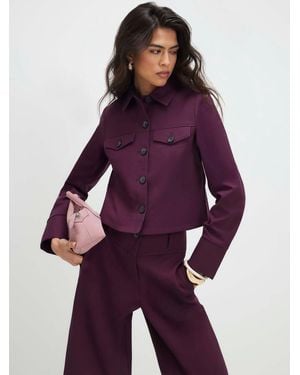 River Island Long Sleeve Cotton Blend Boxy Shirt - Purple