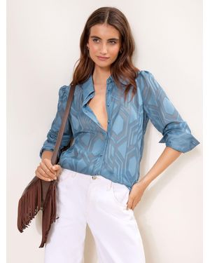 Lipsy Geo Burnout Long Sleeve Shirt - Blau