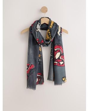 Next Dark Butterfly Print Lightweight Scarf - Black